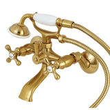 Kingston Three-Handle 2-Hole Tub Wall Mount Clawfoot Tub Faucet with Hand Shower