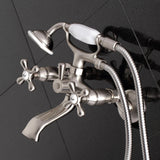 Kingston Three-Handle 2-Hole Tub Wall Mount Clawfoot Tub Faucet with Hand Shower