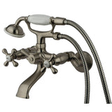 Kingston Three-Handle 2-Hole Tub Wall Mount Clawfoot Tub Faucet with Hand Shower