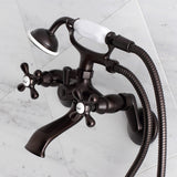 Kingston Two-Handle 2-Hole Wall Mount Clawfoot Tub Faucet with Hand Shower