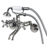 Kingston Two-Handle 2-Hole Wall Mount Clawfoot Tub Faucet with Hand Shower