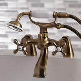 Kingston Three-Handle 2-Hole Deck Mount Clawfoot Tub Faucet with Hand Shower