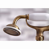 Kingston Three-Handle 2-Hole Deck-Mount Clawfoot Tub Faucet with Hand Shower