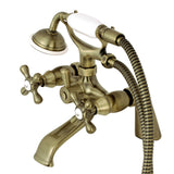 Kingston Three-Handle 2-Hole Deck-Mount Clawfoot Tub Faucet with Hand Shower