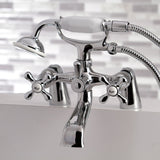 Kingston Three-Handle 2-Hole Deck-Mount Clawfoot Tub Faucet with Hand Shower