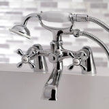 Kingston Three-Handle 2-Hole Deck Mount Clawfoot Tub Faucet with Hand Shower