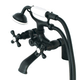 Kingston Three-Handle 2-Hole Deck-Mount Clawfoot Tub Faucet with Hand Shower
