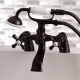 Kingston Three-Handle 2-Hole Deck-Mount Clawfoot Tub Faucet with Hand Shower