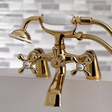 Kingston Three-Handle 2-Hole Deck Mount Clawfoot Tub Faucet with Hand Shower