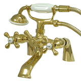 Kingston Three-Handle 2-Hole Deck Mount Clawfoot Tub Faucet with Hand Shower