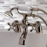 Kingston Three-Handle 2-Hole Deck Mount Clawfoot Tub Faucet with Hand Shower