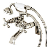Kingston Three-Handle 2-Hole Deck-Mount Clawfoot Tub Faucet with Hand Shower