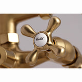Kingston Three-Handle 2-Hole Deck-Mount Clawfoot Tub Faucet with Hand Shower