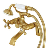 Kingston Three-Handle 2-Hole Deck-Mount Clawfoot Tub Faucet with Hand Shower