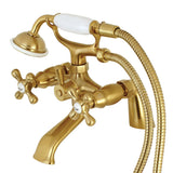 Kingston Three-Handle 2-Hole Deck Mount Clawfoot Tub Faucet with Hand Shower