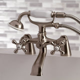 Kingston Three-Handle 2-Hole Deck Mount Clawfoot Tub Faucet with Hand Shower