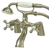 Kingston Three-Handle 2-Hole Deck-Mount Clawfoot Tub Faucet with Hand Shower