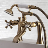 Kingston Three-Handle 2-Hole Deck Mount Clawfoot Tub Faucet with Hand Shower