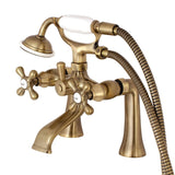 Kingston Three-Handle 2-Hole Deck Mount Clawfoot Tub Faucet with Hand Shower