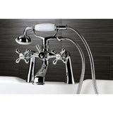 Kingston Three-Handle 2-Hole Deck Mount Clawfoot Tub Faucet with Hand Shower