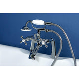 Kingston Three-Handle 2-Hole Deck-Mount Clawfoot Tub Faucet with Hand Shower