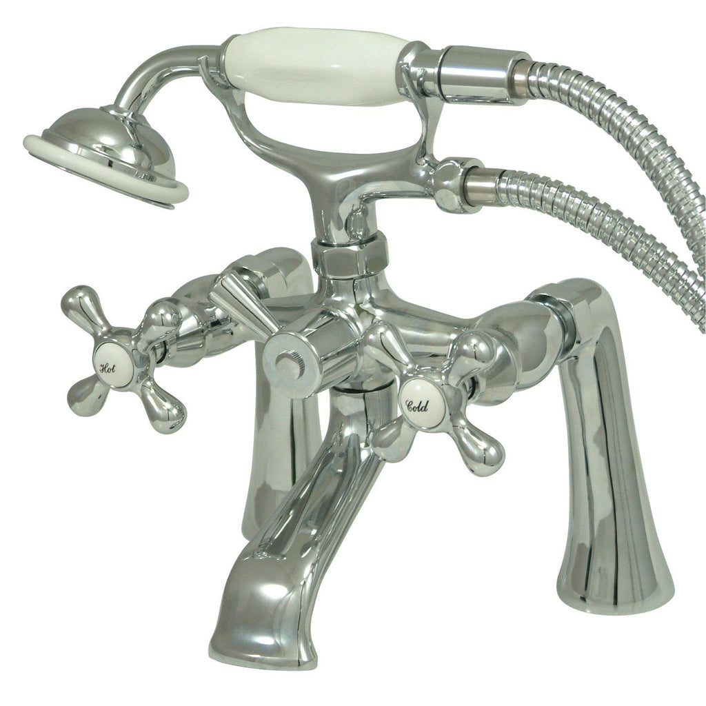 Kingston Three-Handle 2-Hole Deck Mount Clawfoot Tub Faucet with Hand Shower