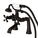 Kingston Three-Handle 2-Hole Deck Mount Clawfoot Tub Faucet with Hand Shower