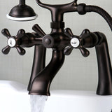 Kingston Three-Handle 2-Hole Deck Mount Clawfoot Tub Faucet with Hand Shower