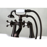 Kingston Three-Handle 2-Hole Deck-Mount Clawfoot Tub Faucet with Hand Shower