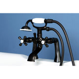Kingston Three-Handle 2-Hole Deck-Mount Clawfoot Tub Faucet with Hand Shower