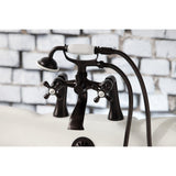 Kingston Three-Handle 2-Hole Deck Mount Clawfoot Tub Faucet with Hand Shower