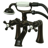 Kingston Three-Handle 2-Hole Deck Mount Clawfoot Tub Faucet with Hand Shower