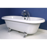 Kingston Three-Handle 2-Hole Deck-Mount Clawfoot Tub Faucet with Hand Shower
