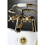 Kingston Three-Handle 2-Hole Deck Mount Clawfoot Tub Faucet with Hand Shower