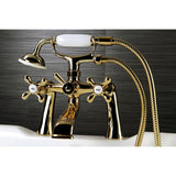 Kingston Three-Handle 2-Hole Deck-Mount Clawfoot Tub Faucet with Hand Shower