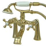 Kingston Three-Handle 2-Hole Deck Mount Clawfoot Tub Faucet with Hand Shower