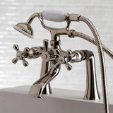 Kingston Three-Handle 2-Hole Deck-Mount Clawfoot Tub Faucet with Hand Shower