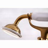 Kingston Three-Handle 2-Hole Deck Mount Clawfoot Tub Faucet with Hand Shower