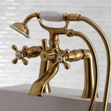 Kingston Three-Handle 2-Hole Deck Mount Clawfoot Tub Faucet with Hand Shower