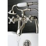 Kingston Three-Handle 2-Hole Deck Mount Clawfoot Tub Faucet with Hand Shower