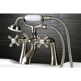 Kingston Three-Handle 2-Hole Deck Mount Clawfoot Tub Faucet with Hand Shower