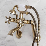 Kingston Three-Handle 2-Hole Tub Wall Mount Clawfoot Tub Faucet with Hand Shower