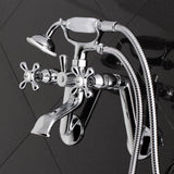 Kingston Three-Handle 2-Hole Tub Wall Mount Clawfoot Tub Faucet with Hand Shower