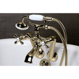 Kingston Three-Handle 2-Hole Tub Wall Mount Clawfoot Tub Faucet with Hand Shower