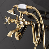 Kingston Three-Handle 2-Hole Tub Wall Mount Clawfoot Tub Faucet with Hand Shower