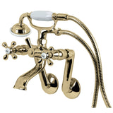 Kingston Three-Handle 2-Hole Tub Wall Mount Clawfoot Tub Faucet with Hand Shower