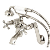 Kingston Three-Handle 2-Hole Tub Wall Mount Clawfoot Tub Faucet with Hand Shower