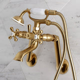 Kingston Three-Handle 2-Hole Tub Wall Mount Clawfoot Tub Faucet with Hand Shower