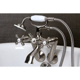 Kingston Three-Handle 2-Hole Tub Wall Mount Clawfoot Tub Faucet with Hand Shower