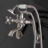 Kingston Three-Handle 2-Hole Tub Wall Mount Clawfoot Tub Faucet with Hand Shower